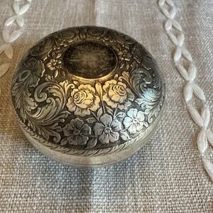 Vintage Silver Plated Embossed Flower Powder Tin-Italy Guido Galbiati